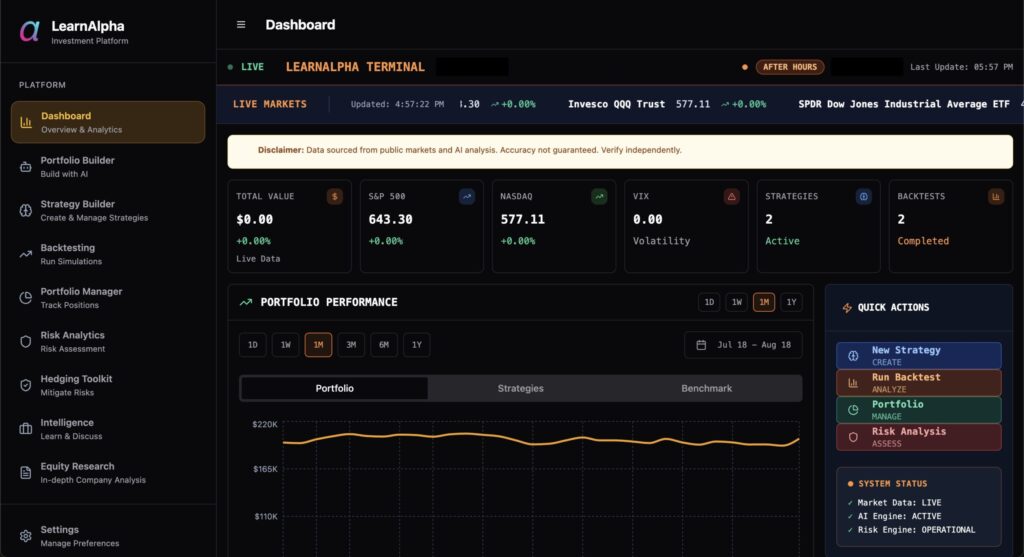 LearnAlpha Terminal View